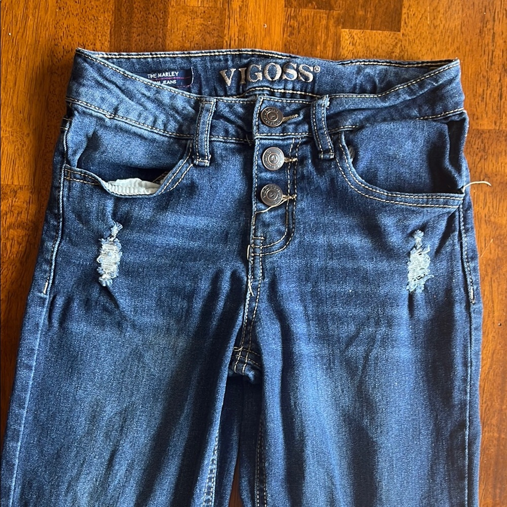 Vigoss Blue Distressed Jeans with Faded Whiskering